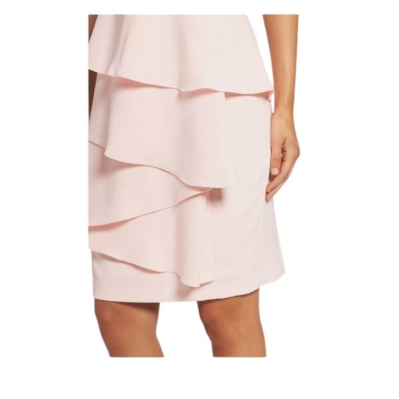 Eliza J Ella Ruffle Cascade Crepe Sheath Short Dress in Blush Pink Size 10 - Picture 5 of 8